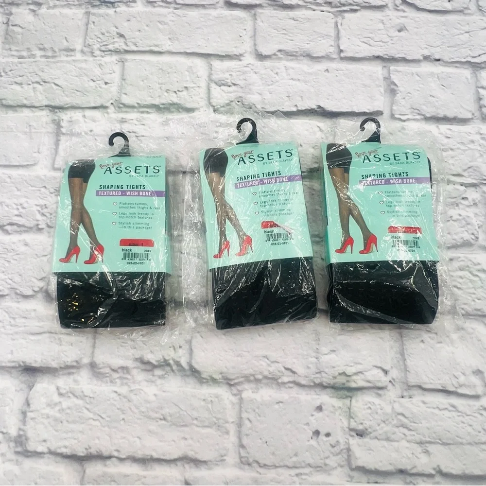 ASSETS by Sara Blakely Black Textured Shaping Tights Size 1 Small Wishbone‎